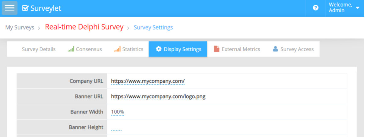 Survey branding includes the logo displayed to participants.