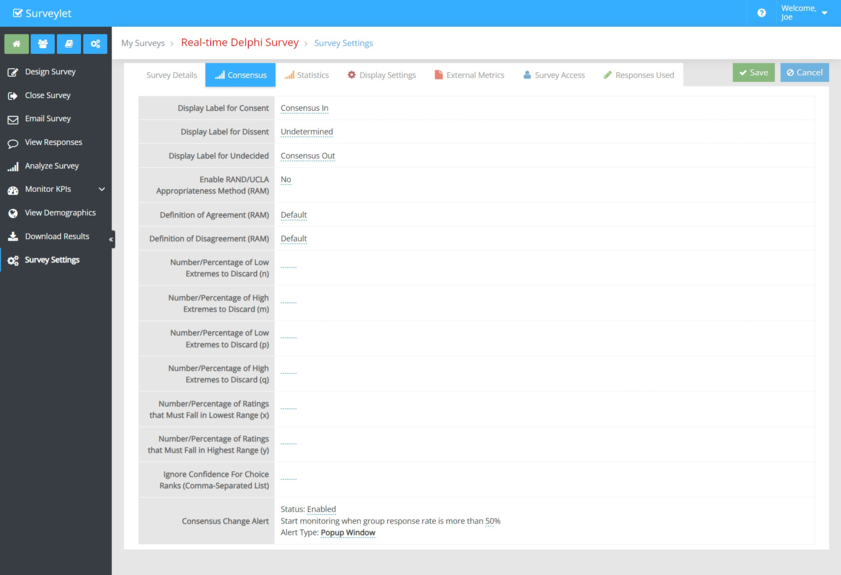 The Consensus tab sets the study’s default consensus configuration.