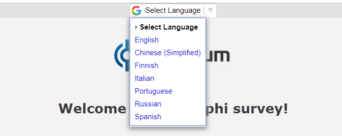 Example participant language selector. The available languages depend on the survey configuration.