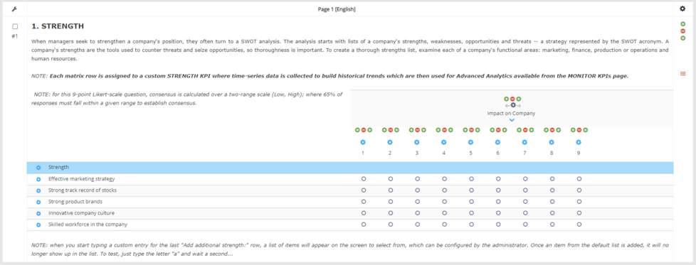 The matrix table question organizes related items in rows and columns.