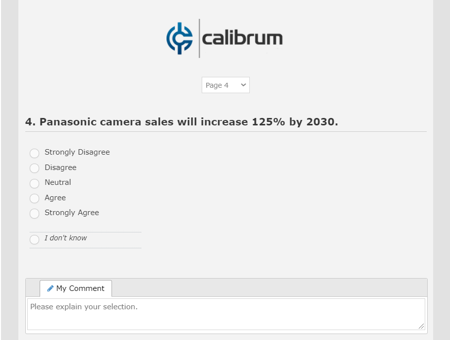 Example participant view of a radio button question.