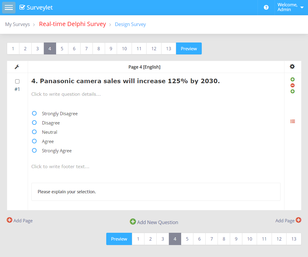 Example of a radio button question in the designer.