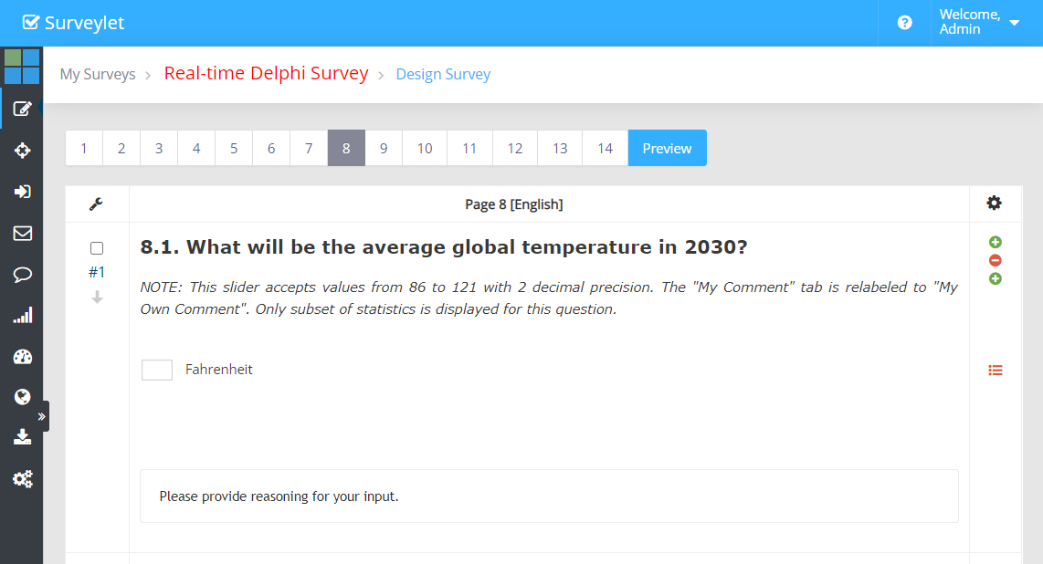 Example numeric text input question in the designer.