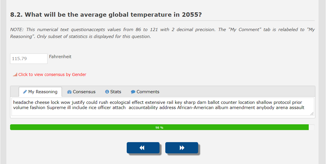 Example numeric text input question.