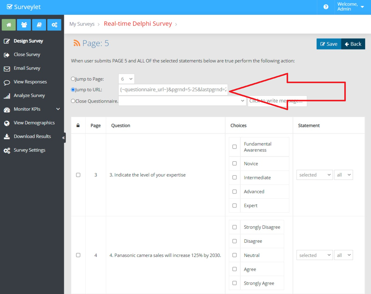 Example page branching setup for randomizing navigation between pages.