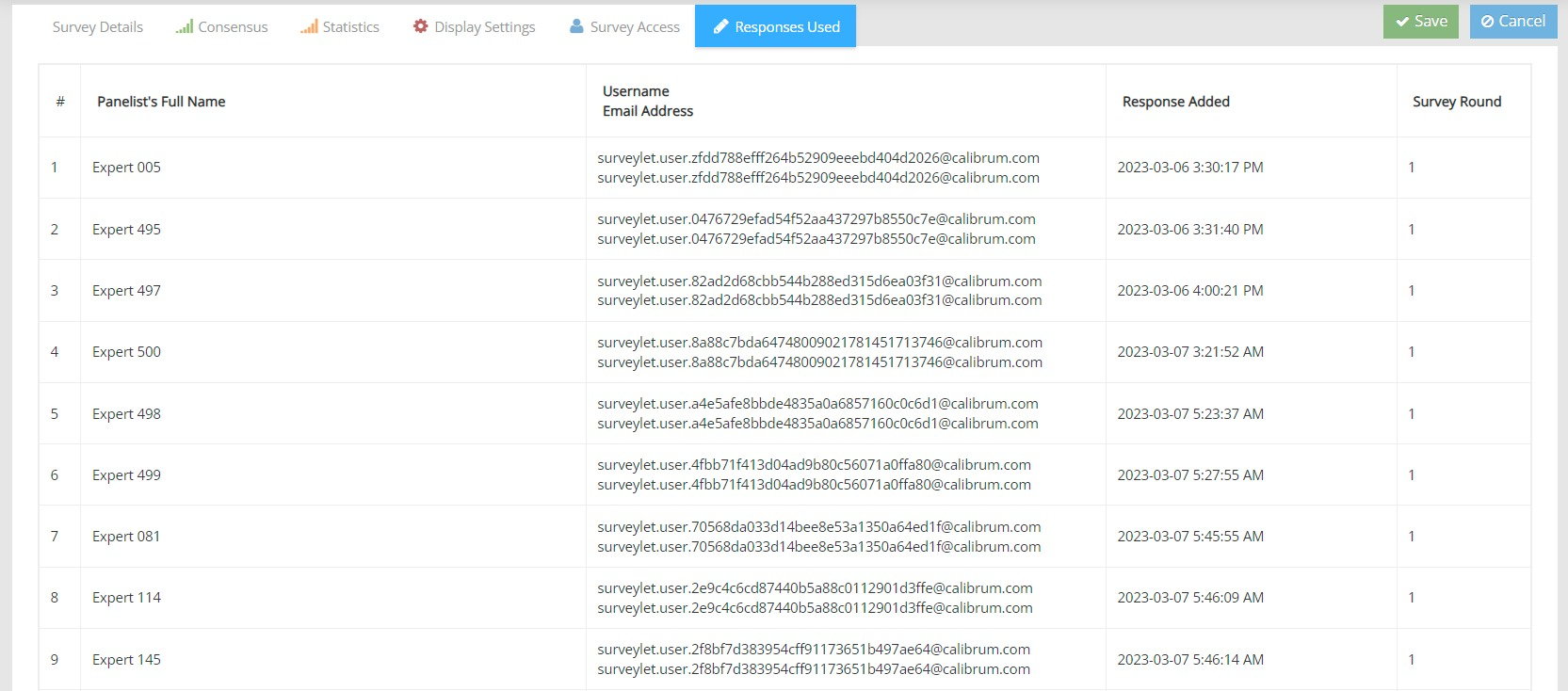Check Responses Used when investigating account usage rather than item-level answer counts.