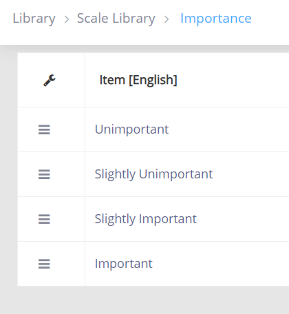 Edit and review a scale’s options and labels before assigning it to a question.