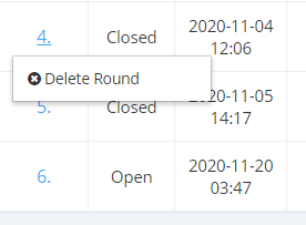 A round’s menu includes the Delete Round action. Review the consequences before using it.