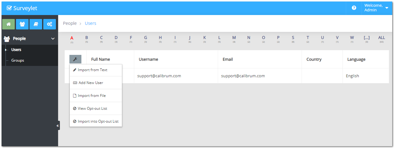 People lists the users available in the account.